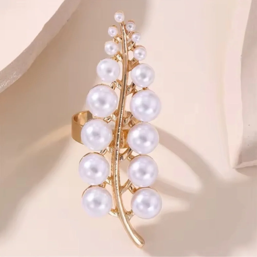 Pearl Gold Leaf Adjustable Ring